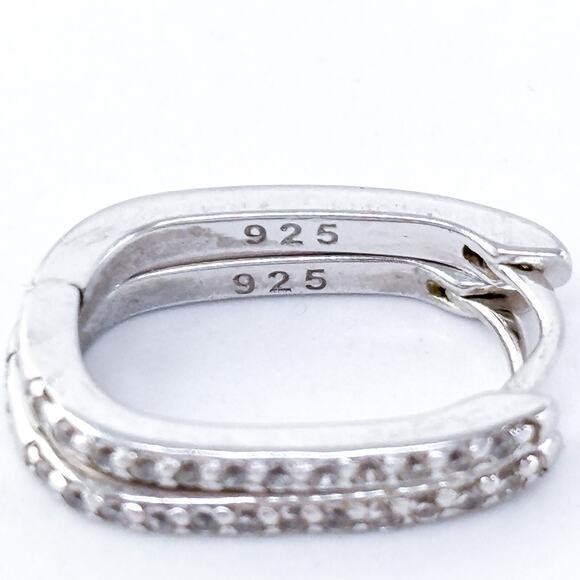 Vintage Sterling Silver 925 1.5cm Cubic Zirconia Pave Rectangle Hoop Earrings - Picture 5 of 7